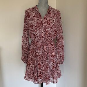 Floral Red and white long sleeve Dress